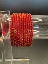 Kids Red & Gold Glitter Metal Bangles Set (24 Pcs) for Festive Wear
