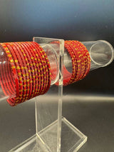 Kids Maroon Metal Bangles with Gold Glitter Studs (24 Pcs) for Daily Wear and Festive Outfits