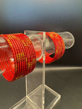 Kids Red and Gold Glitter Metal Bangles Set (24 Pcs) | Fashion Jewellery for Girls