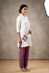 White & Lavender Cotton-Rayon Embroidered Aari Work — side pose