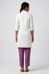 White & Lavender Cotton-Rayon Embroidered Aari Work — back pose