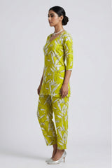 Green Olive Yellow Rayon 2-Piece co-ord Set with Bead — side pose