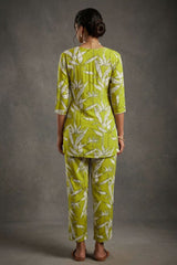 Green Olive Yellow Rayon 2-Piece co-ord Set with Bead — back pose