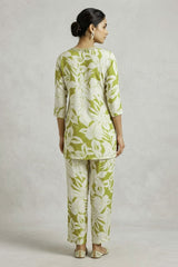 Cream & Mustard Rayon 2-Piece Co-Ord Set with Bead and Aari Neck Embellishment — back pose