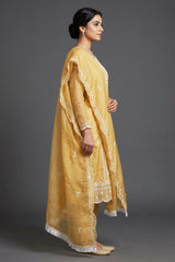Light Beige Organza Khatli Work Kurti with Border Dupatta & Roman Silk Bottom - 3 Piece Salwar Set — side pose