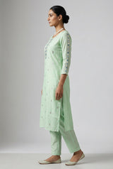Light Green Cotton Embroidered 3-Piece Salwar Suit with Chiffon Dupatta — side pose