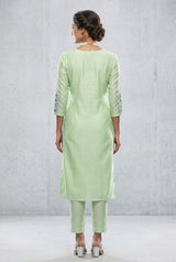Light Green Cotton Embroidered 3-Piece Salwar Suit with Chiffon Dupatta — back pose