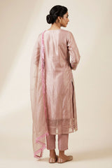 Peach Organza Khatli Work Kurti with Roman Silk Salwar and Border Dupatta – 3 Piece Salwar Set — back pose