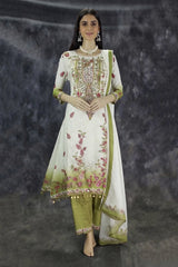 Cream Designer Crepe Salwar Set - 3-Piece Kurti with Stone & Mirror Work and Coin Hangings
