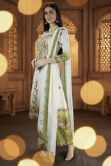 Cream Designer Crepe Salwar Set - 3-Piece Kurti with Stone & Mirror Work and Coin Hangings