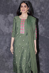 Olive Green Salwar Kameez – Cotton 3-Piece with Dupatta
