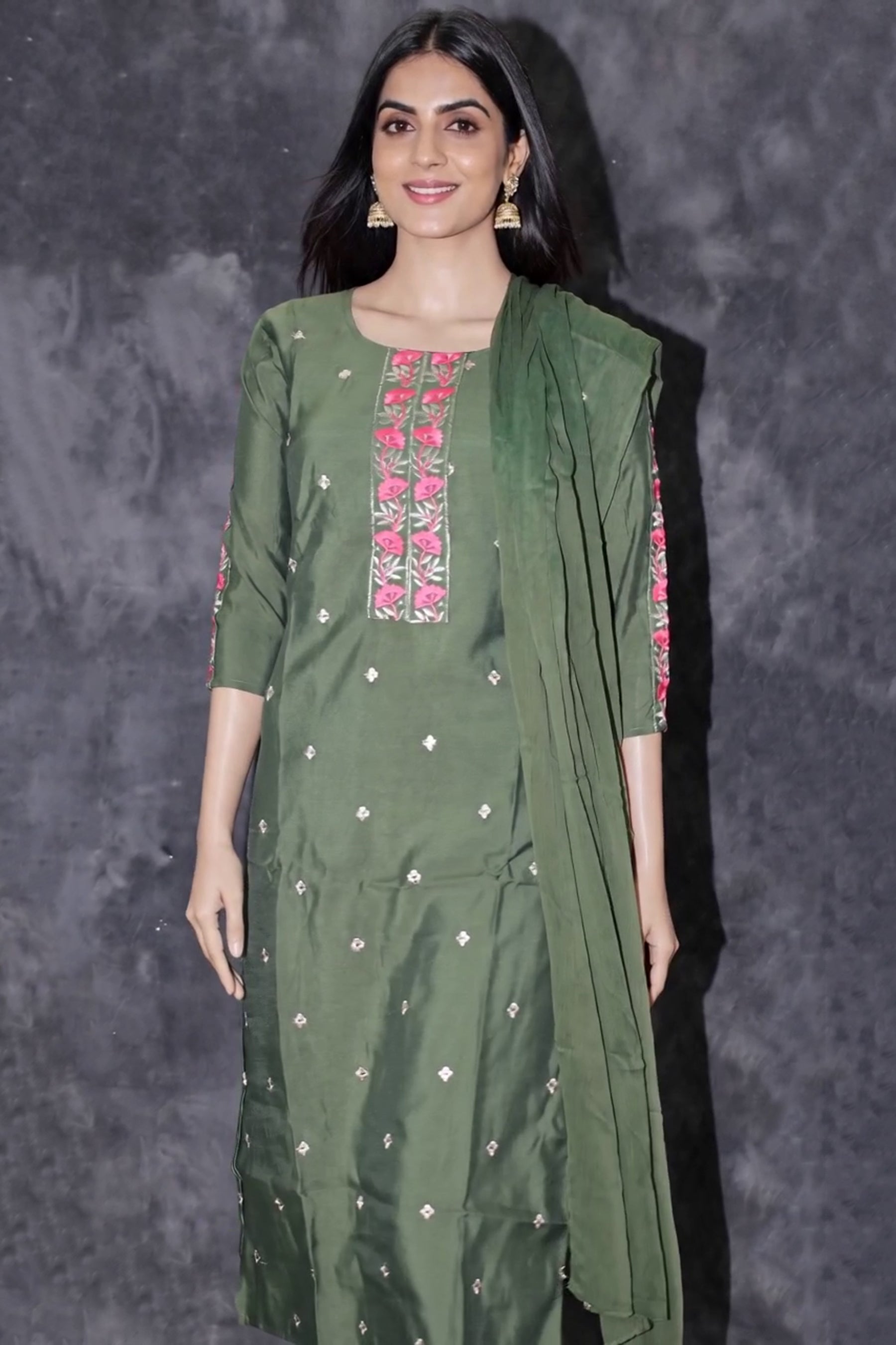 Olive Green Salwar Kameez – Cotton 3-Piece with Dupatta