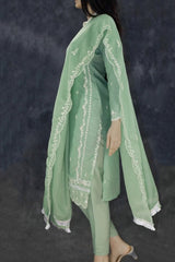 Pista Green Organza Kurti Set with Khatli Work & Beads, Roman Silk Salwar and Border Dupatta