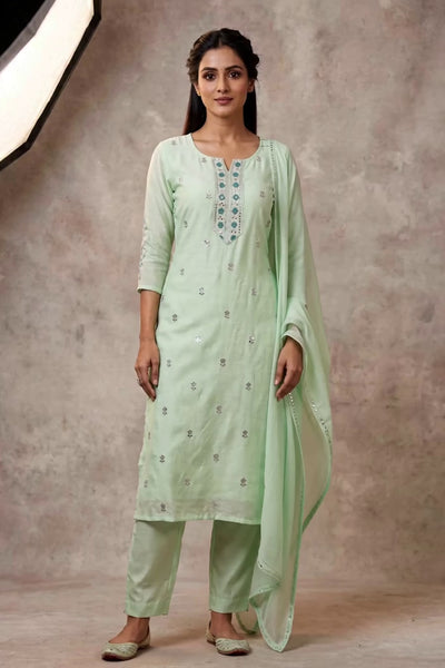 Light Green Salwar Kameez – Cotton Embroidered 3-Piece