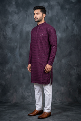 Men's Premium Lakhnavi Kurta with Resham Embroidery — side pose