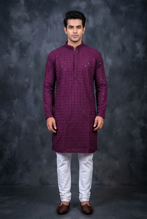 Men's Premium Lakhnavi Kurta with Resham Embroidery