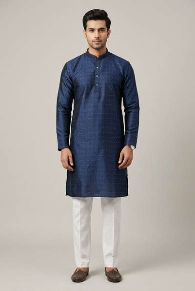 Navy Jodhpuri Suit: Men's Kurta-Pyjama — front pose