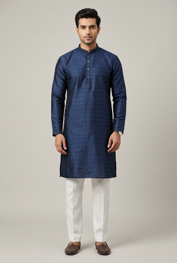 Navy Jodhpuri Suit: Men's Kurta-Pyjama — front pose