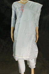 Women’s Roman Silk 3-Piece Kurti Set with Organza Work Pant & Dupatta (Grey)