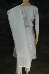 Women’s Roman Silk 3-Piece Kurti Set with Organza Work Pant & Dupatta (Grey)