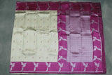Beige & Purple Kubera Pattu Silk Saree with Zari Border and Matching Blouse
