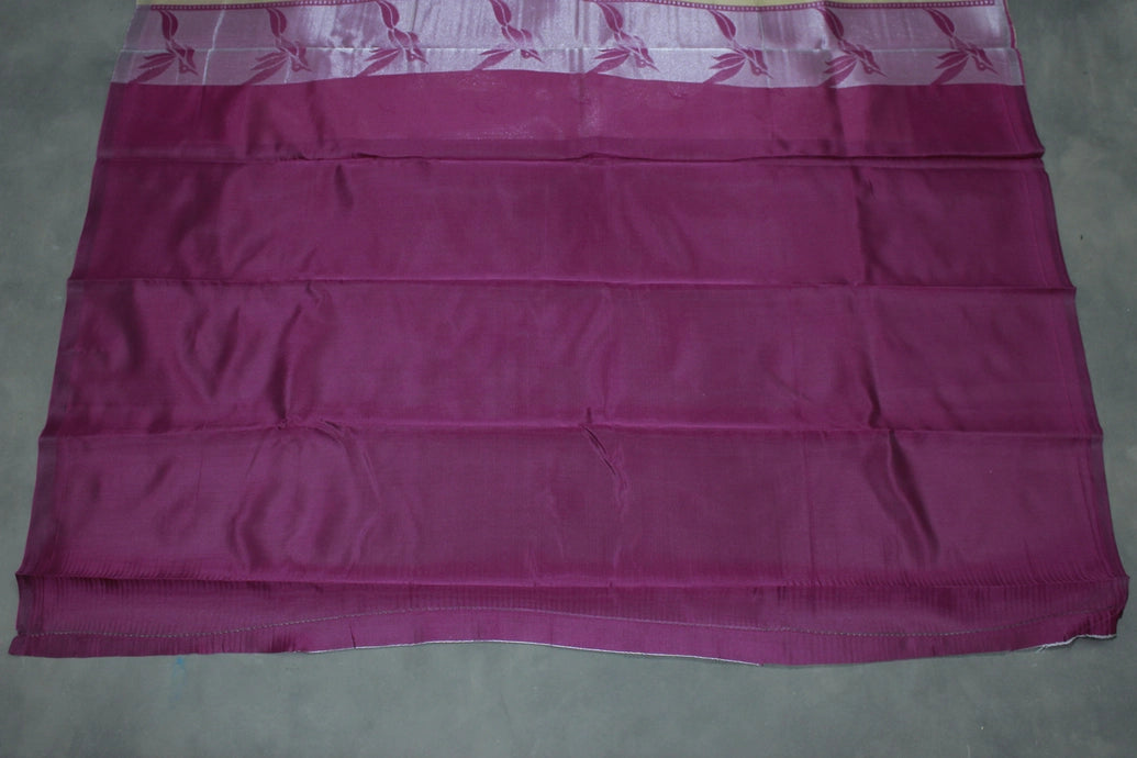 Beige & Purple Kubera Pattu Silk Saree with Zari Border and Matching Blouse