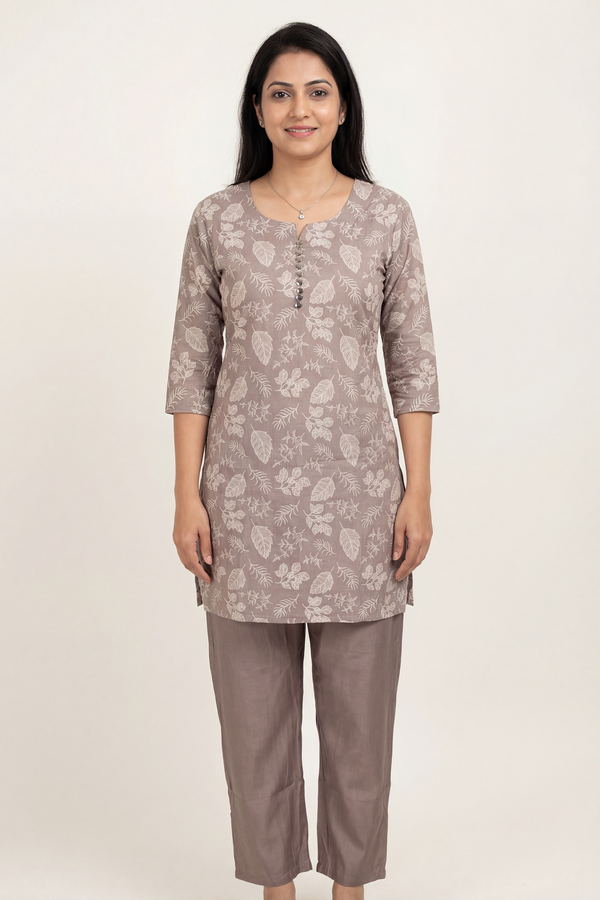 Light Brown Cotton Kurta Set for Women - Elegant and Comfortable 
