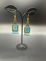 Antique Gold-Tone Arch Drop Earrings with Bead Fringe-Multiple Colours Jewelry JCS Fashions Aqua Green 2.2 inch