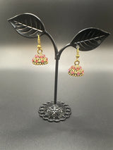 Gold-Tone Stone Studded Dome Jhumka Earrings - Multi Colours Jewelry JCS Fashions Baby Pink 1.00 inch