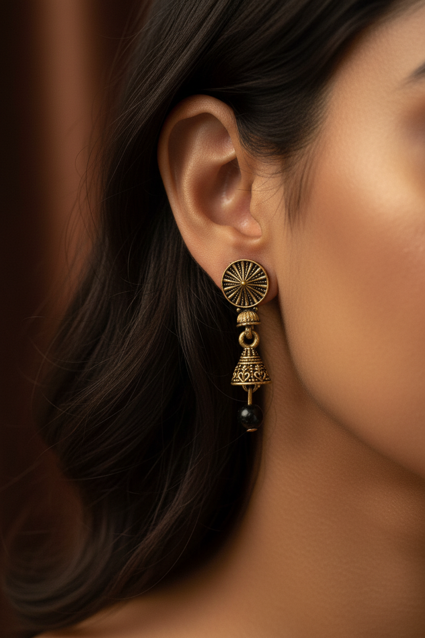 Maroon Antique Look Floral Jhumka Earrings – Gold-Tone