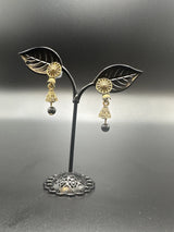 Antique Look Floral Jhumka Earrings – Gold-Tone Jhumki with Coloured Bead Drop (1.5 inch) Jewelry JCS Fashions