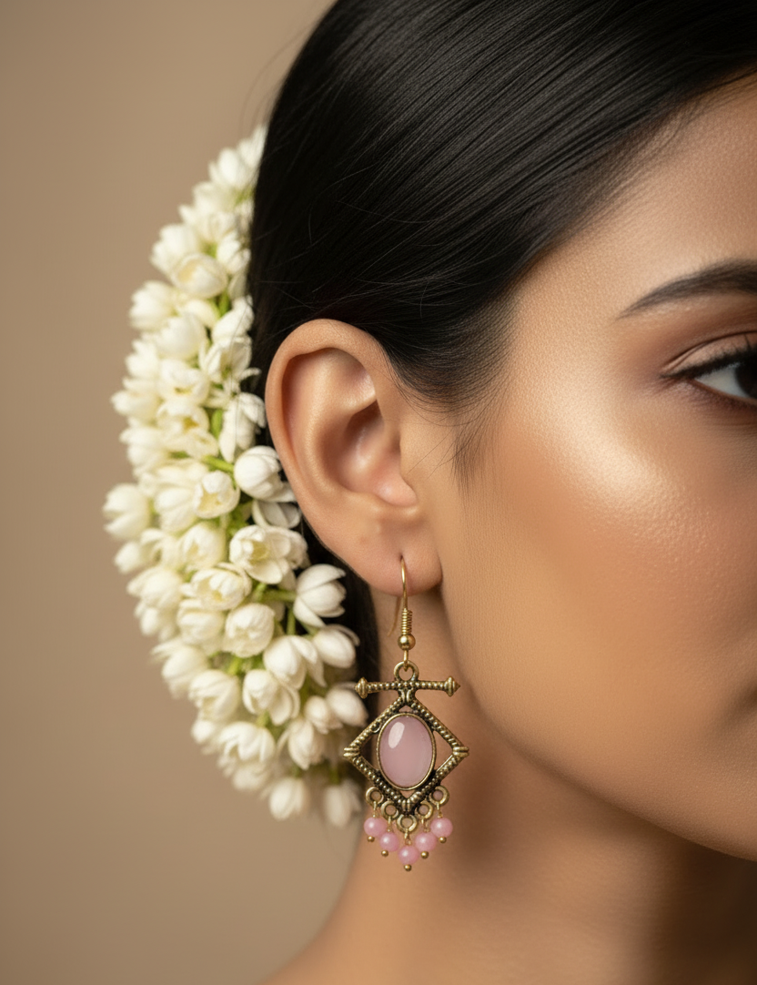 Sea blue Antique gold-tone drop earrings with stone