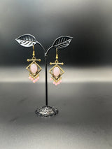 Antique gold-tone drop earrings with stone cabochon & bead dangles Jewelry JCS Fashions Baby Pink 2.00 inch