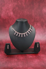 Oval Stone Statement Necklace Set with Matching Earrings for Women - Fashion Jewellery - Baby Pink
