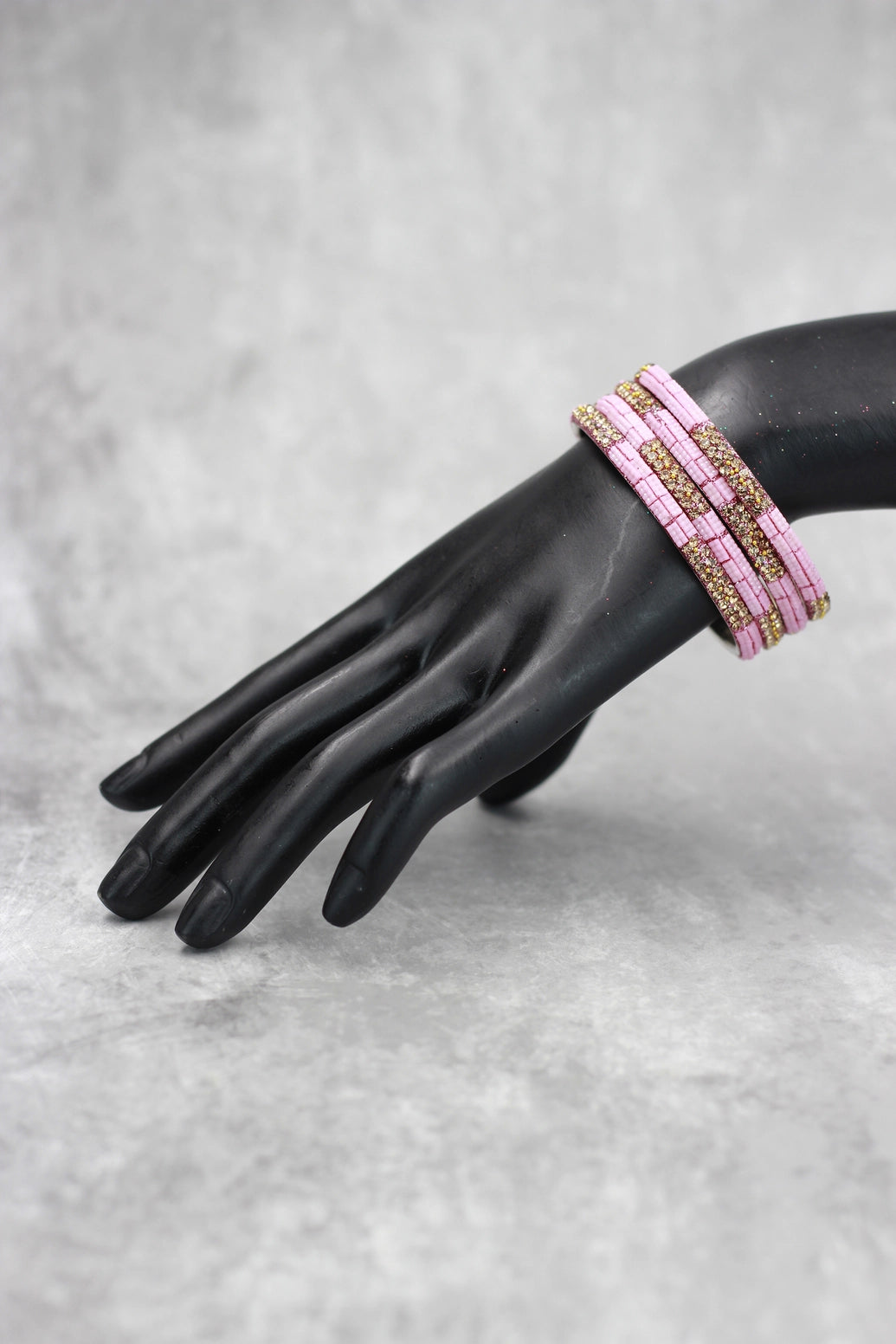 Multicolour crystal bangles set with vibrant bead detailing and gold-tone sparkle, perfect for festive wear, weddings, and mix-and-match eth - Baby Pink