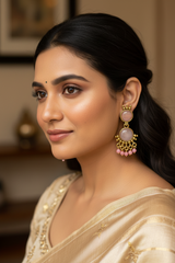 Yellow Gold-Tone Multicolor Beaded Ethnic Jhumka