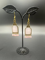 Antique Gold-Tone Arch Drop Earrings with Bead Fringe-Multiple Colours Jewelry JCS Fashions Baby Pink 2.2 inch