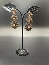 Antique Gold-Tone Floral Drop Earrings with Multi-Colored Stones Jewelry JCS Fashions Baby Pink 1.5 inch
