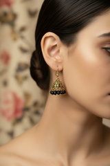 Gold-Tone Traditional Jhumka Earrings with Beaded Drops