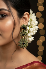 Antique Gold-Tone Floral Drop Earrings with Multi-Colored Stones