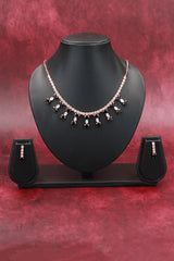 Oval Stone Statement Necklace Set with Matching Earrings for Women - Fashion Jewellery - Black