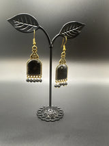 Antique Gold-Tone Arch Drop Earrings with Bead Fringe-Multiple Colours Jewelry JCS Fashions Black 2.2 inch