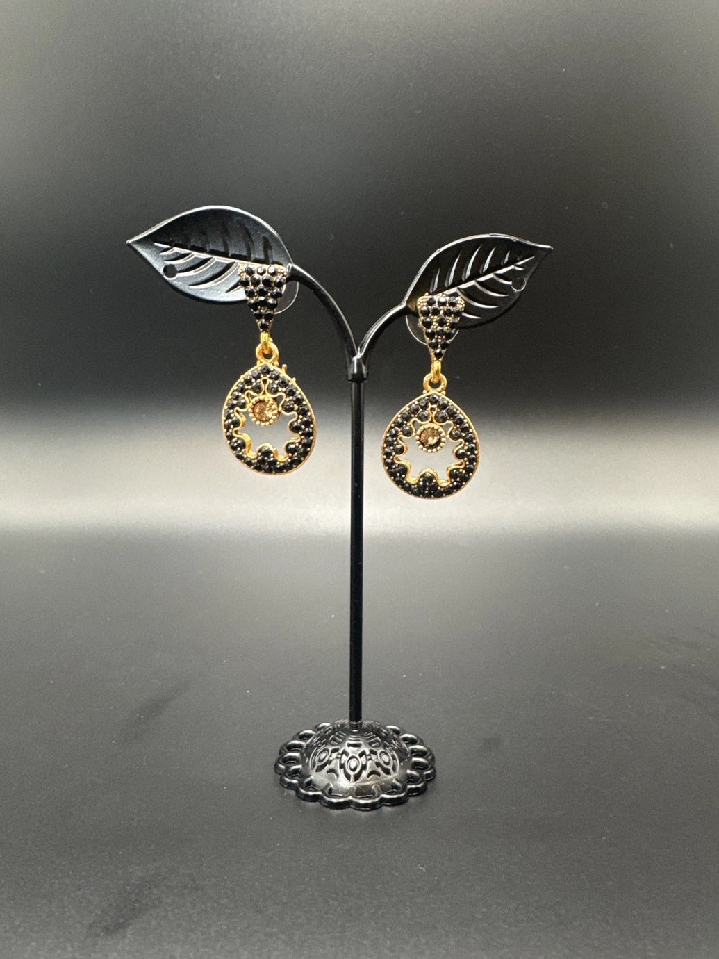 Antique Gold-Tone Circular Drop Earrings with Crystal & Beads Jewelry JCS Fashions Black 1.50 inch