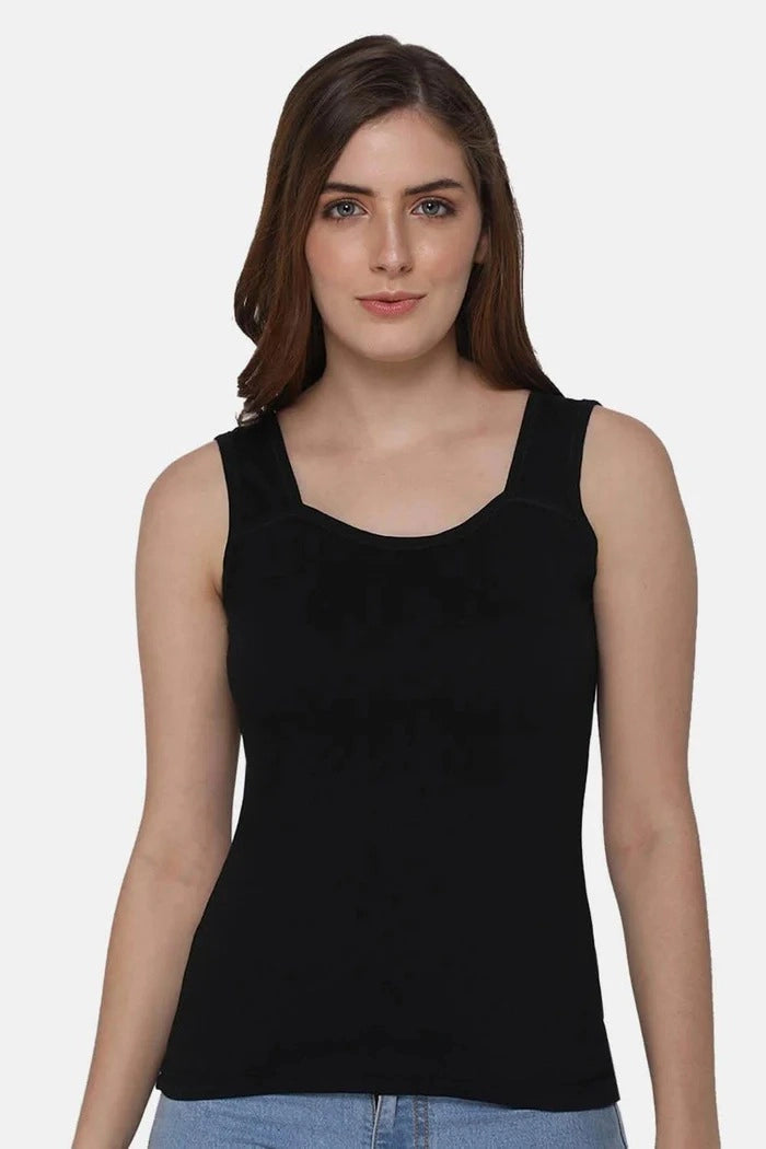 Black Sleeveless Tank Top Innerwear - Round Neck & High Back TankTop JCS Fashions