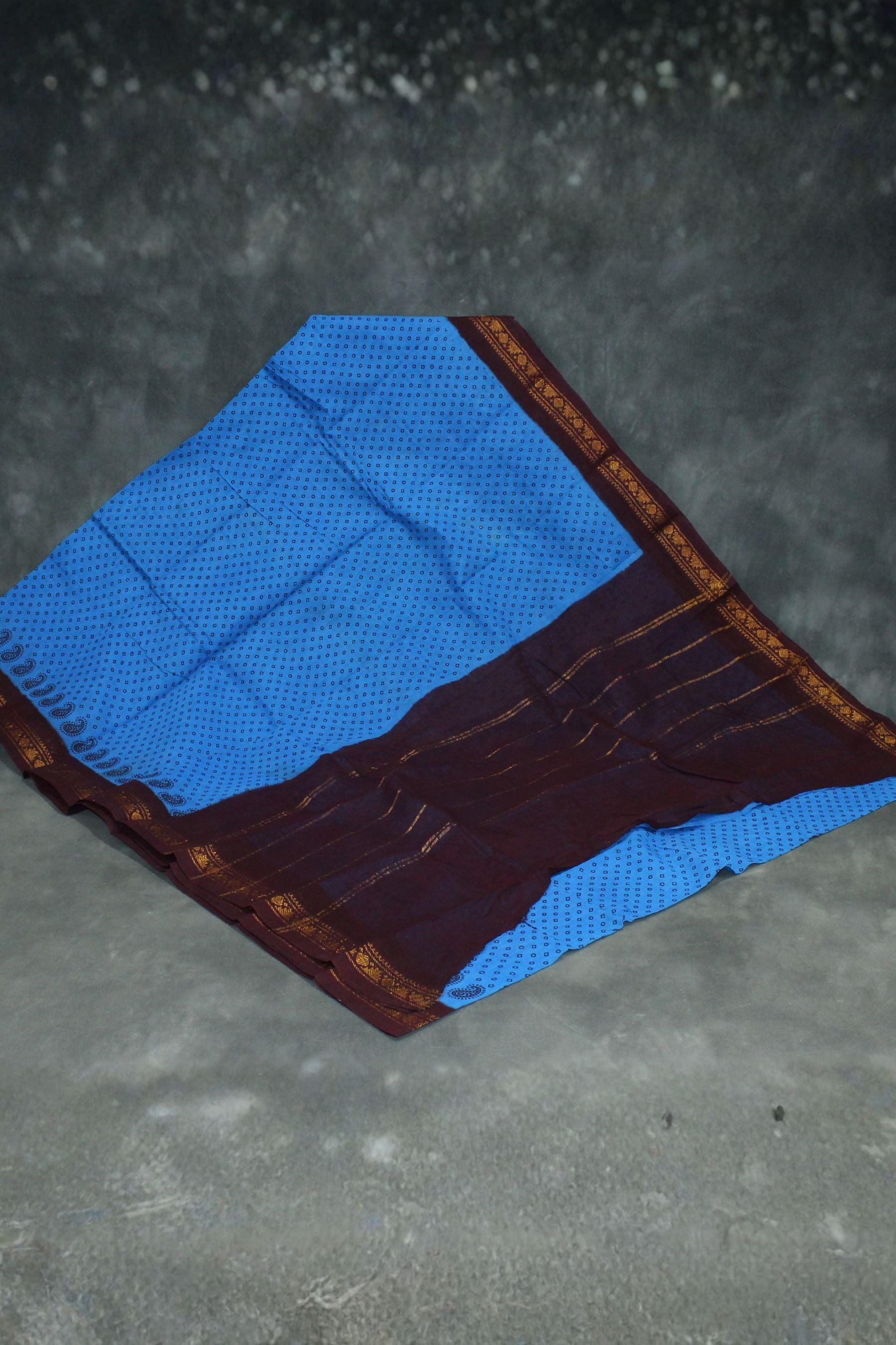 Blue & Brown Printed Poly Cotton Saree - Soft Lightweight 5.5m Saree JCS Fashions