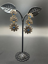 Antique Gold-Tone Floral Drop Earrings with Multi-Colored Stones Jewelry JCS Fashions Blue 1.5 inch