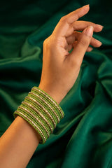Stone Studded Metallic Bangle Set with Sparkling Rows (Purple/Light Orange/Bright Green) - Bright Green