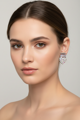 Crown Heart Rhinestone Stud Earrings – Pink, Blue & Brown, 0.75"