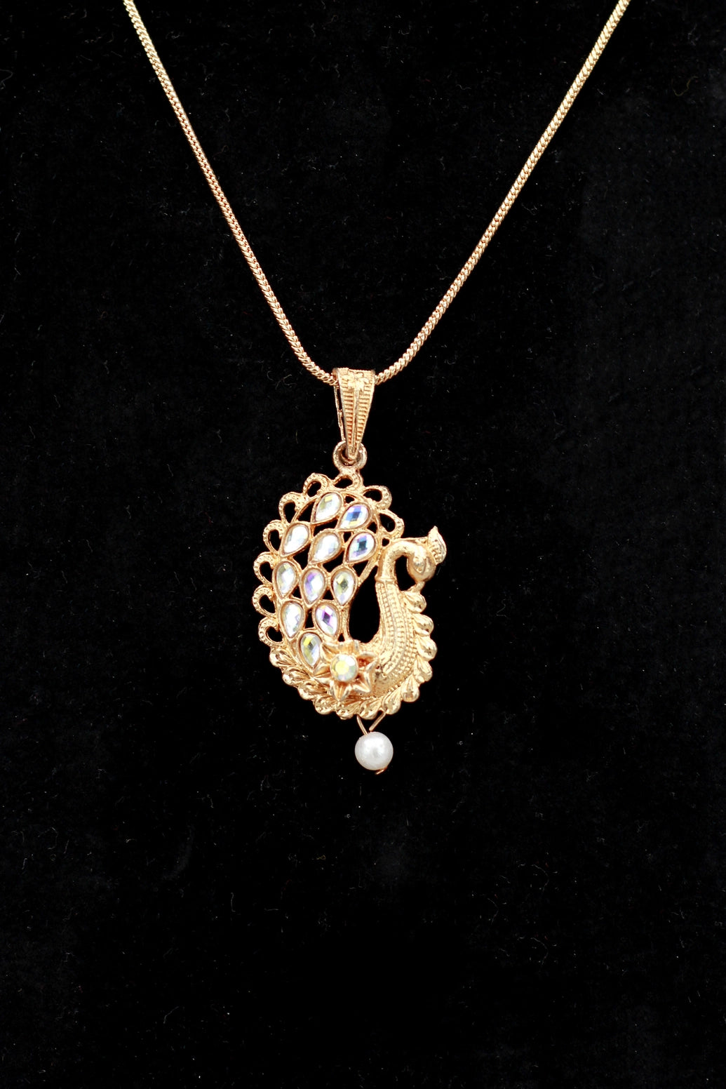 Antique Copper Peacock Pendant Necklace with Stone Detailing for Traditional Festive Wear - Copper