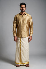 Light Gold Tissue Dhoti for Men with 1-inch Zari Border, 2 Metre Single Veshti — view 1